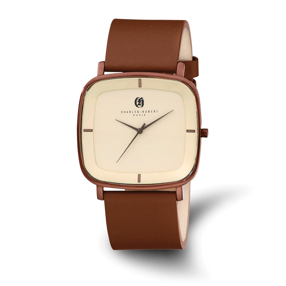 Charles Hubert Brown IP-plated Champagne Dial Quartz Watch