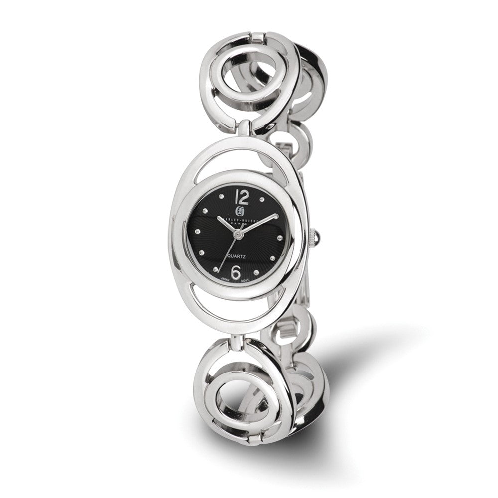 Charles Hubert Chrome-finish Black Sunray Dial Quartz Watch