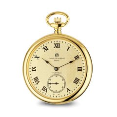 Charles Hubert IP-plated Stainless Steel Open Face Gold Dial Pocket Watch