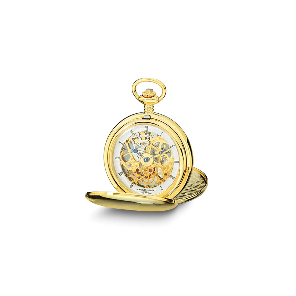 Charles Hubert IP-plated Stainless Steel Skeleton Dial Pocket Watch - 3