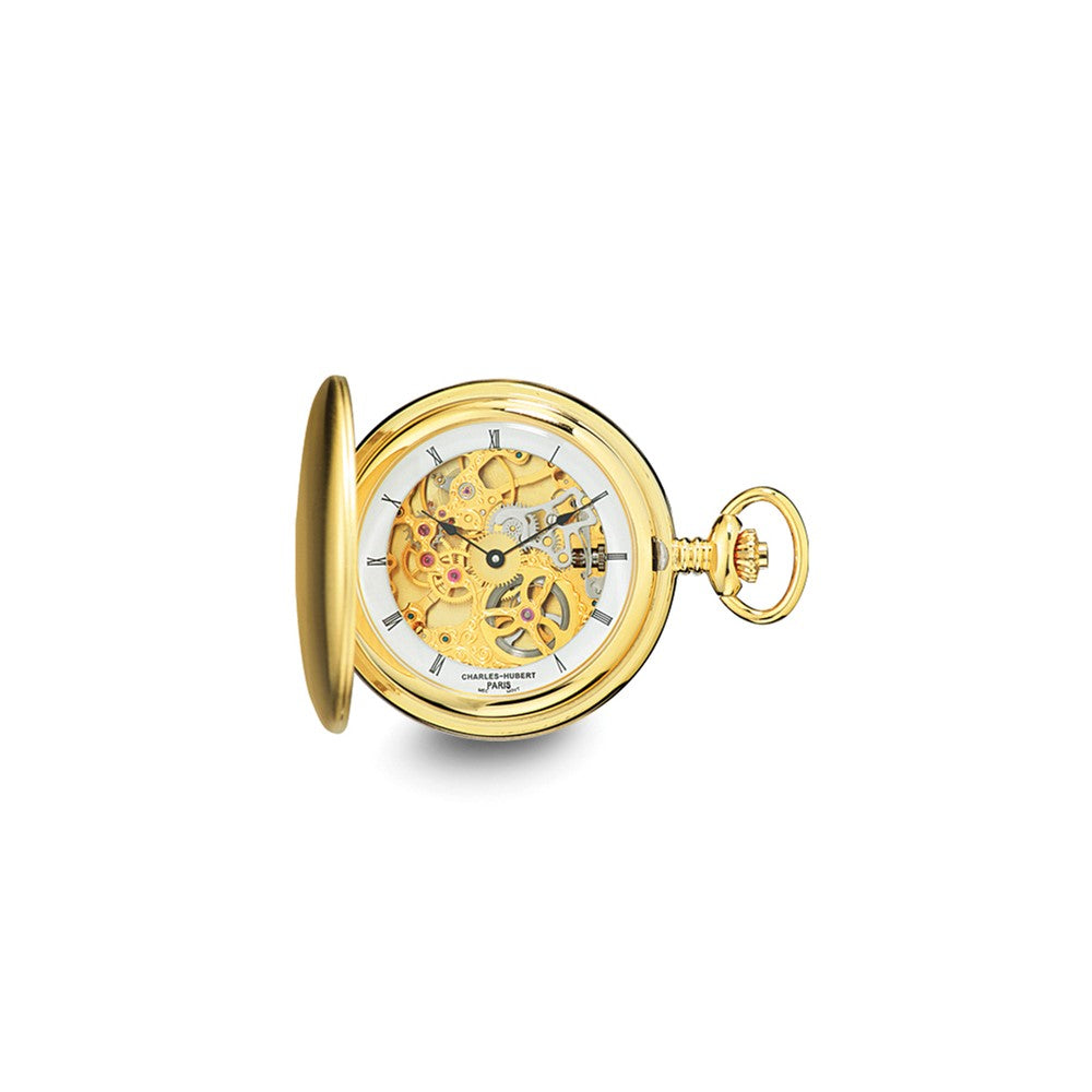 Charles Hubert IP-plated Stainless Steel Skeleton Dial Pocket Watch - 2