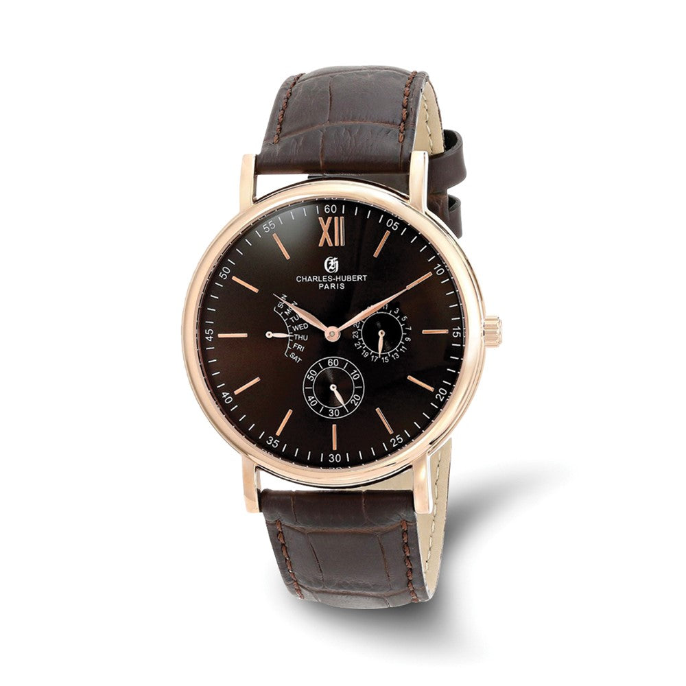 Mens Charles Hubert Stainless Steel Leather Band 46mm Watch - 2