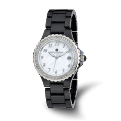 Charles-Hubert Black Ceramic 38mm Stainless Steel Crystal Bezel Mother of Pearl Dial with Date Watch