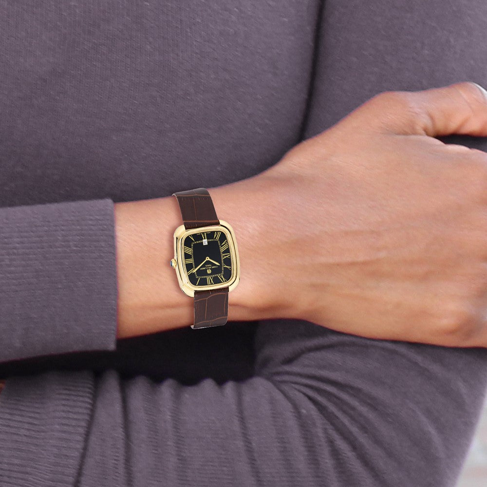 Mens Charles Hubert IP-plated Square Brown Leather Band Watch