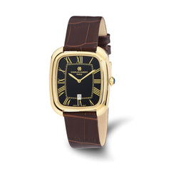 Mens Charles Hubert IP-plated Square Brown Leather Band Watch