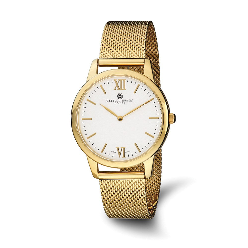 Mens Charles Hubert Stainless Steel IP-plated Gold-tone Dial Mesh Band Wa