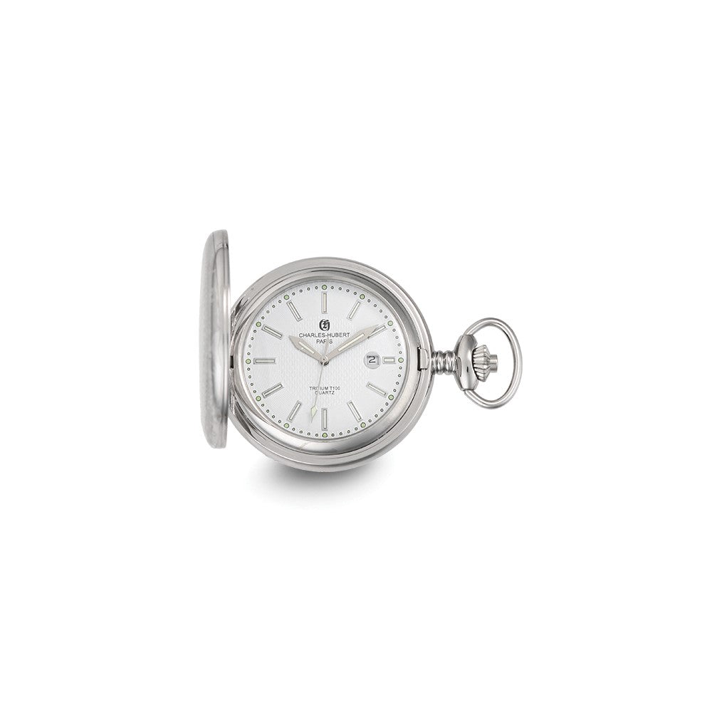 Charles Hubert Stainless Steel Hunter Case Tritium Quartz Pocket Watch - 2
