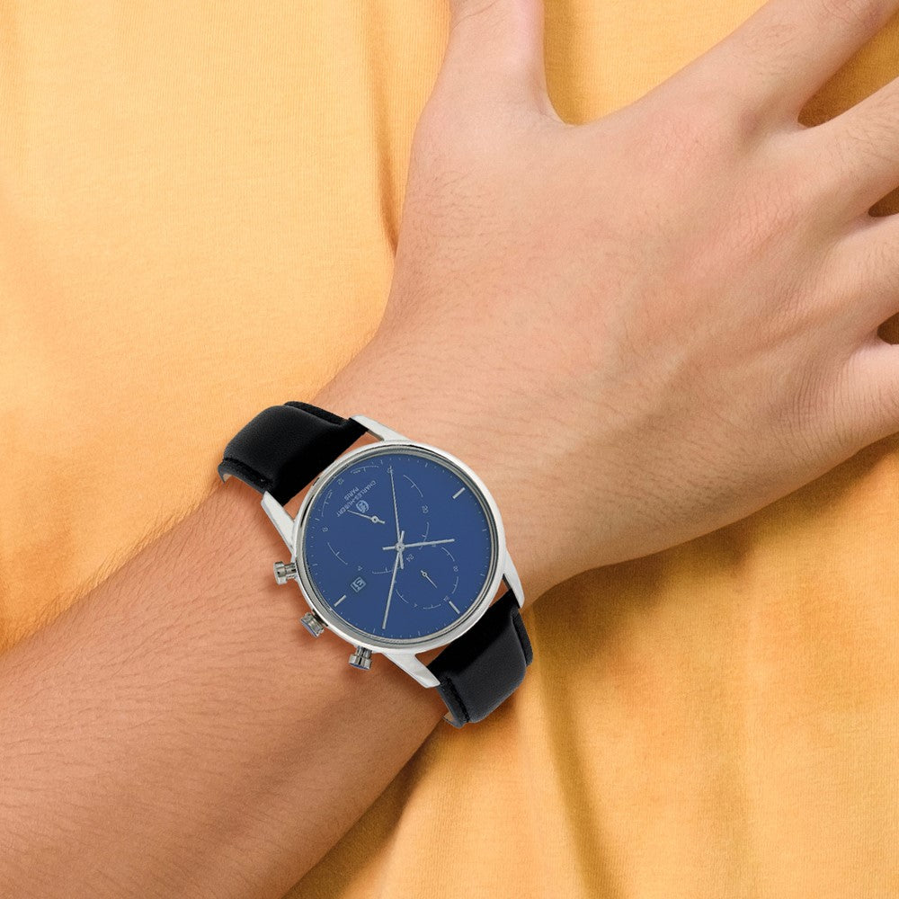 Charles Hubert Mens Stainless Steel Blue Dial Dual Time Watch