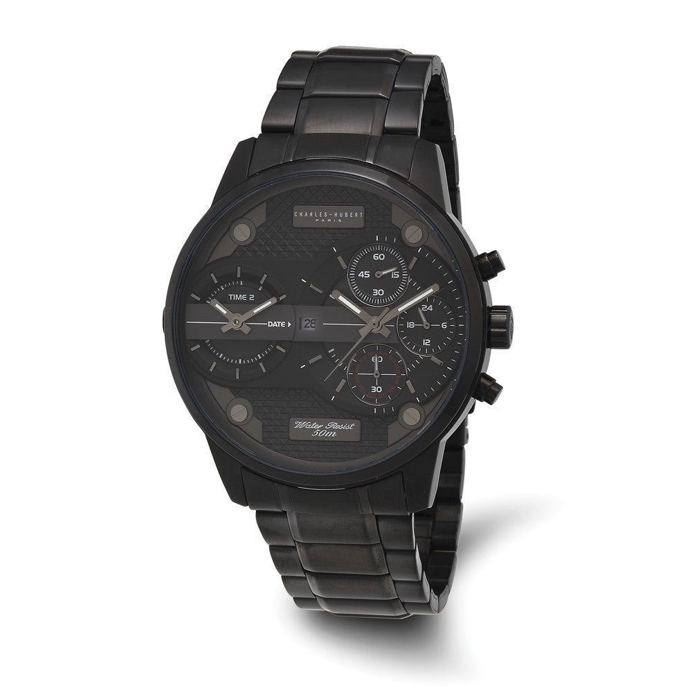Charles Hubert Black IP-plated Stainless Chronograph Dual Time Watch