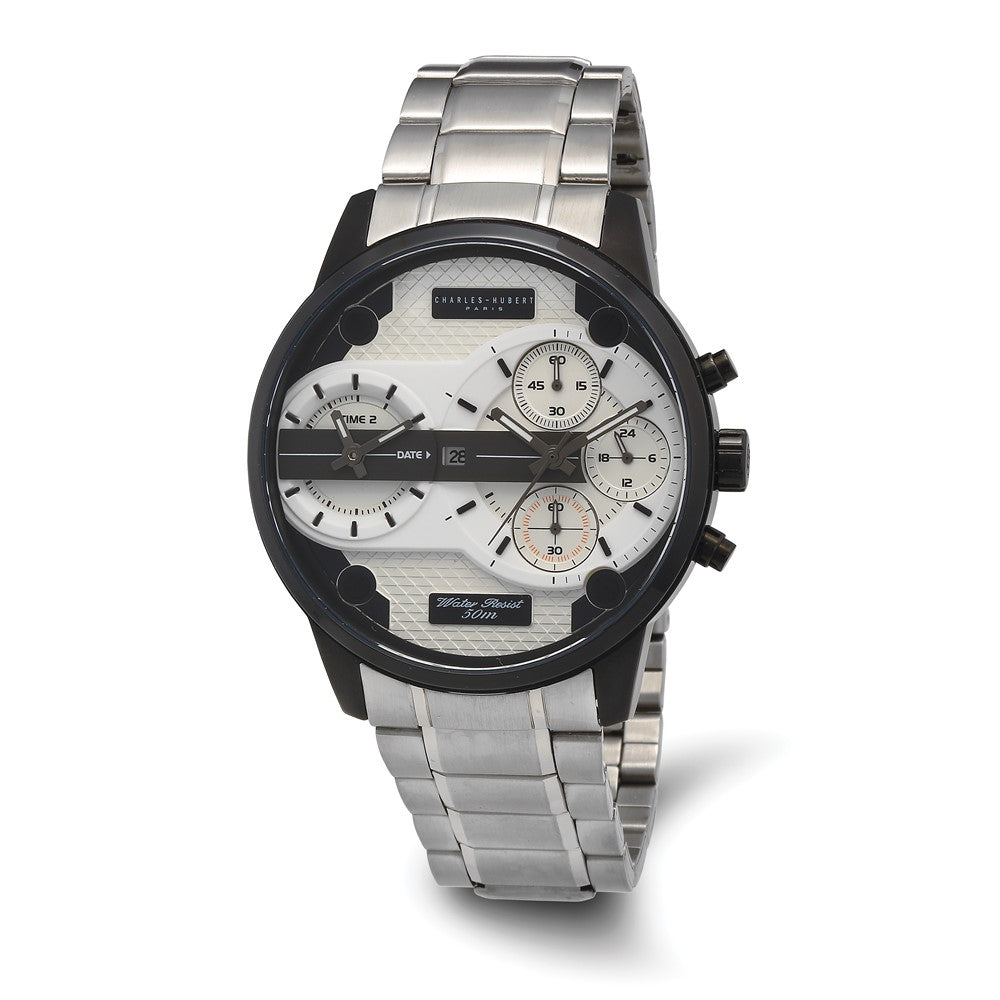 Charles Hubert Black IP-plated Stainless Chrono Dual Time Off-White Dial Wa