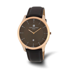 Mens Charles Hubert Rose IP-plated Stainless Brown Dial Watch