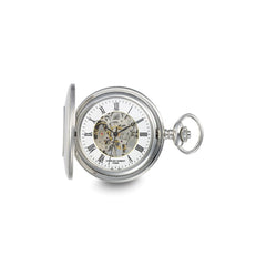 Charles Hubert Stainless w/Oval Engraving Area Skeleton Pocket Watch