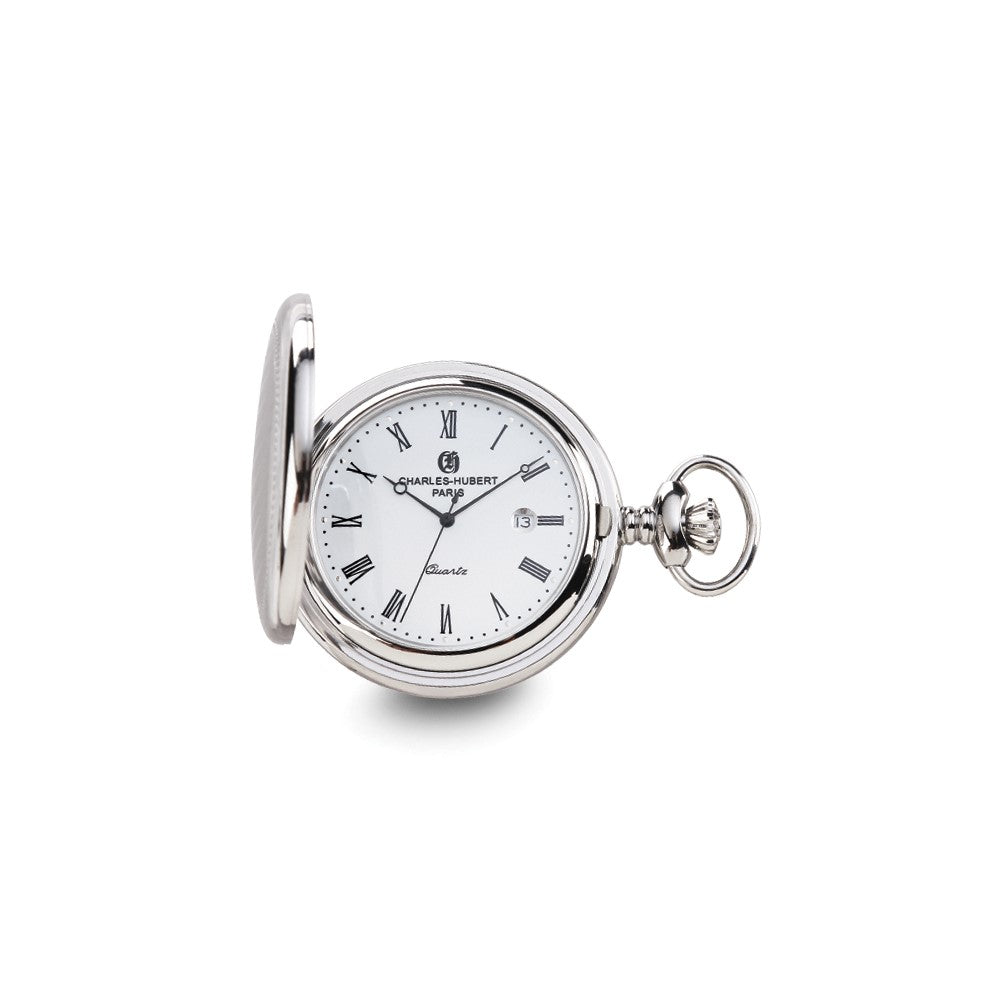 Charles Hubert Stainless Striped Case w/Engraving Area Pocket Watch