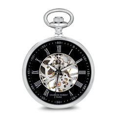 Charles Hubert Chrome-finish Open Face Black Skeleton Pocket Watch