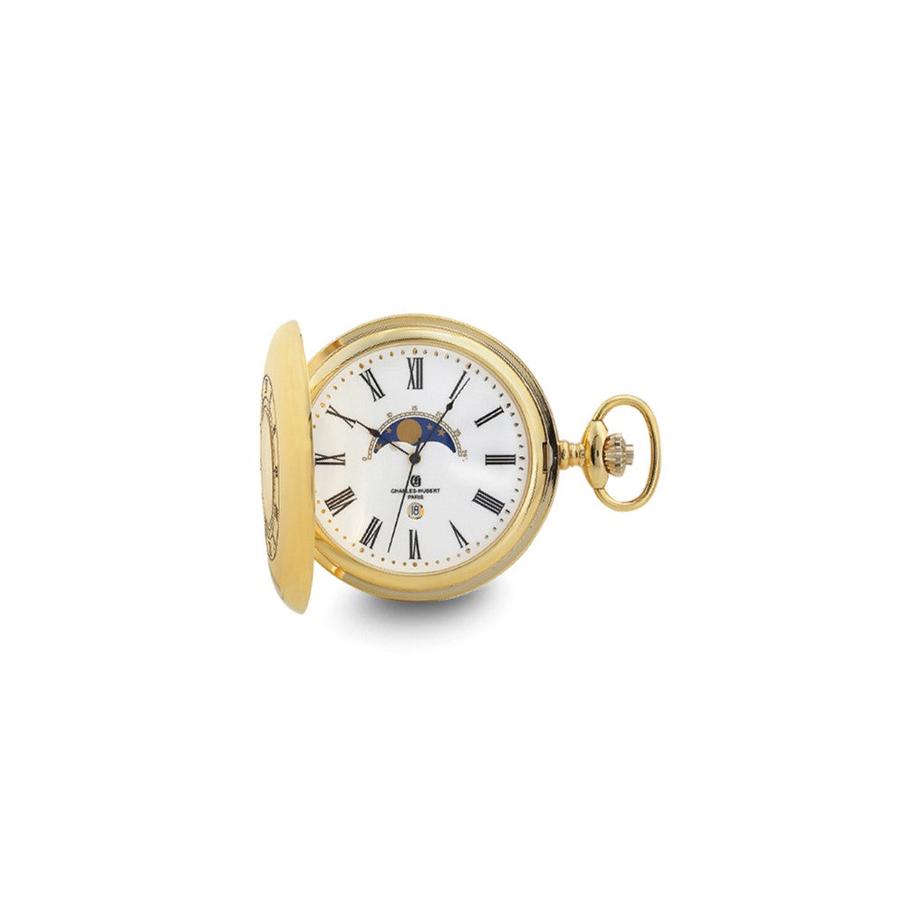 Charles Hubert Gold-finish Open Window Moon Phase Pocket Watch
