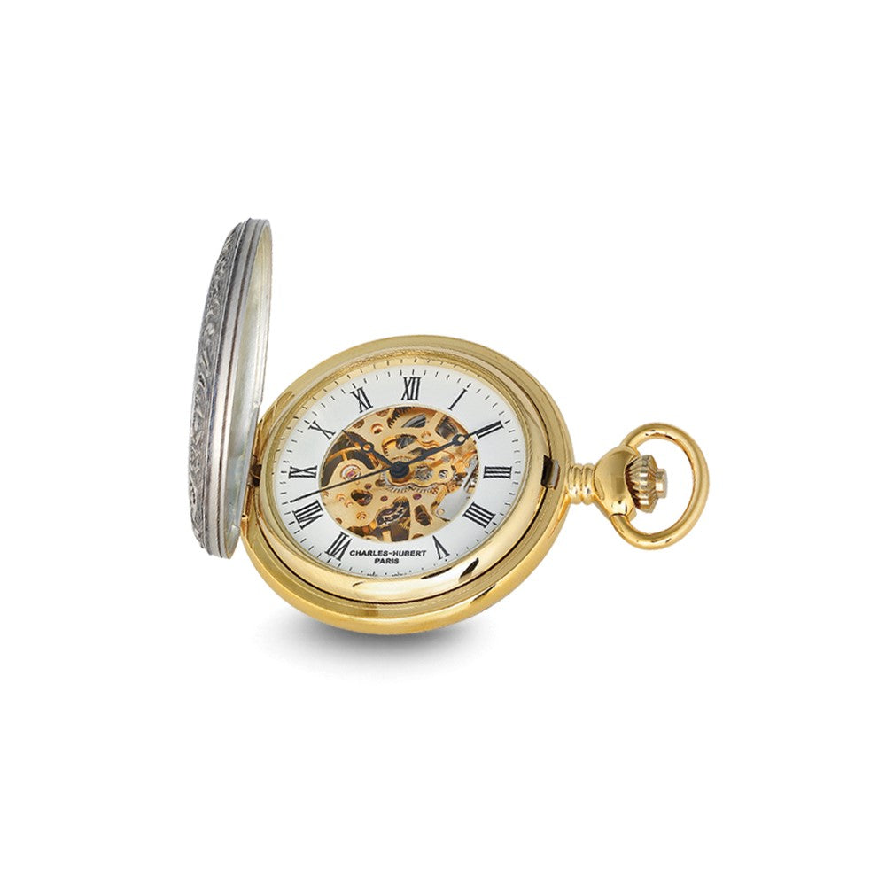 Charles Hubert Two-tone Shield Hunter Case Skeleton Dial Pocket Watch