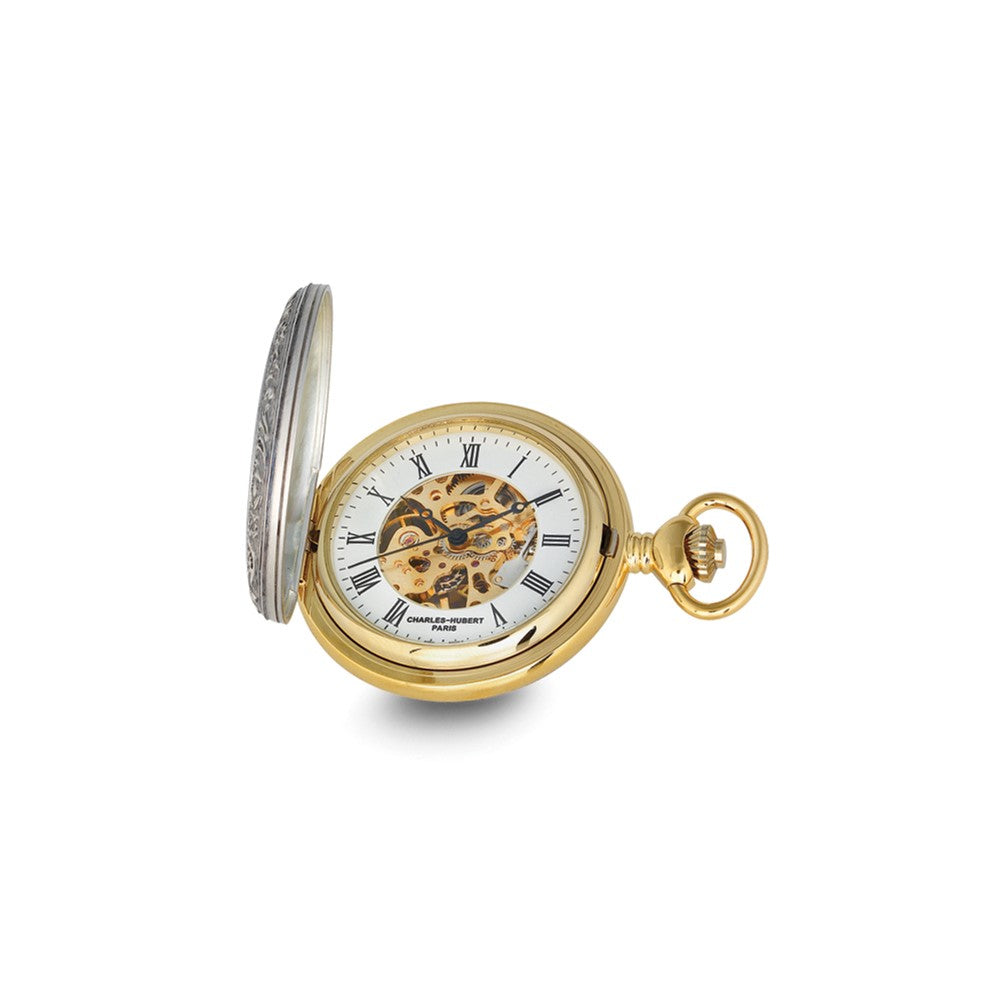 Charles Hubert Two-tone Crown & Shield Skeleton Dial Pocket Watch