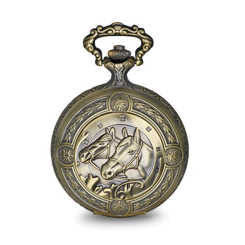Charles Hubert Antique Gold-finish 2 Horses Pocket Watch
