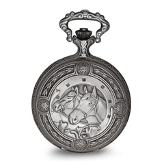 Charles Hubert Antique Chrome-finish 2 Horses Pocket Watch