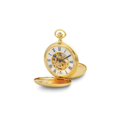 Charles Hubert Gold-finish Double Cover Striped w/Shield Pocket Watch