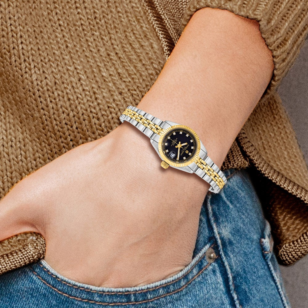 Ladies Charles Hubert Two-tone Stainless Steel Black Dial Watch