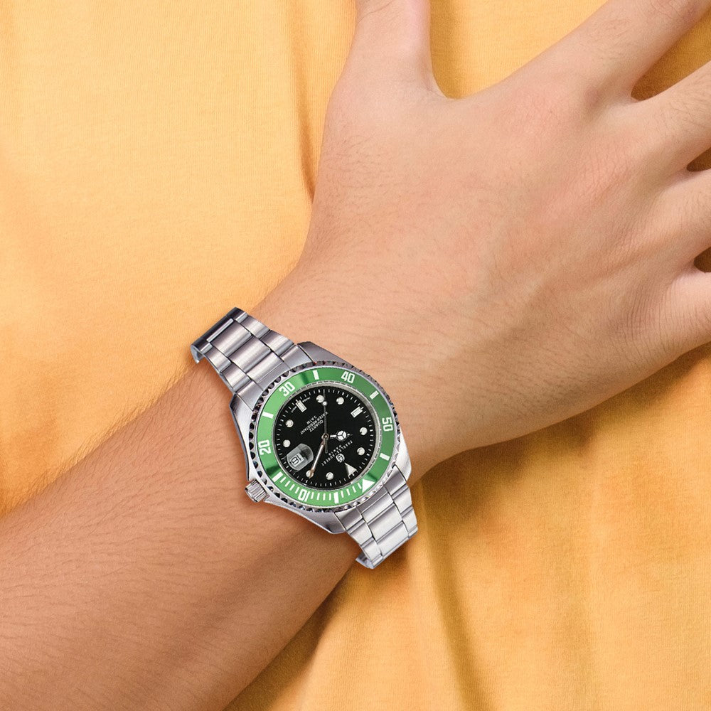 Charles Hubert Stainless Steel Black Dial Green Bezel Watch