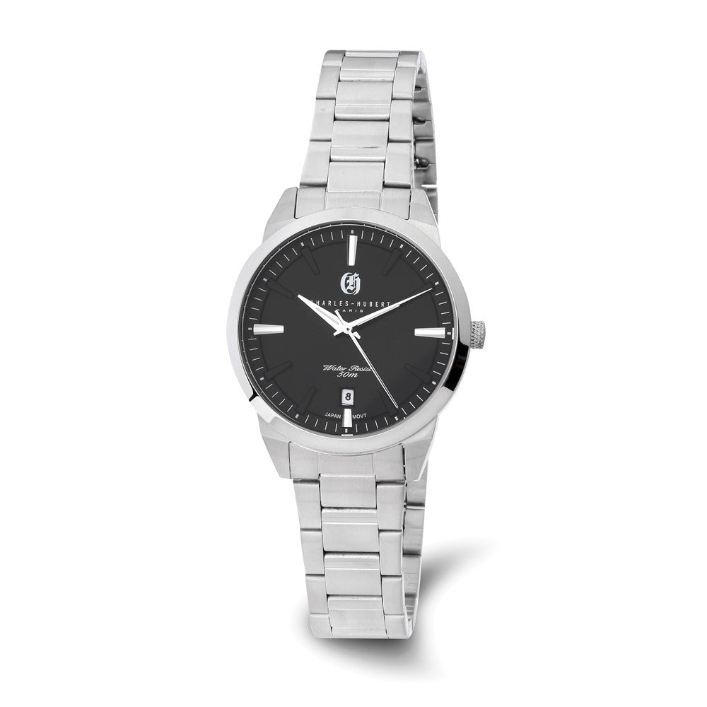 Ladies Charles Hubert Stainless Steel Black Dial Watch - 3