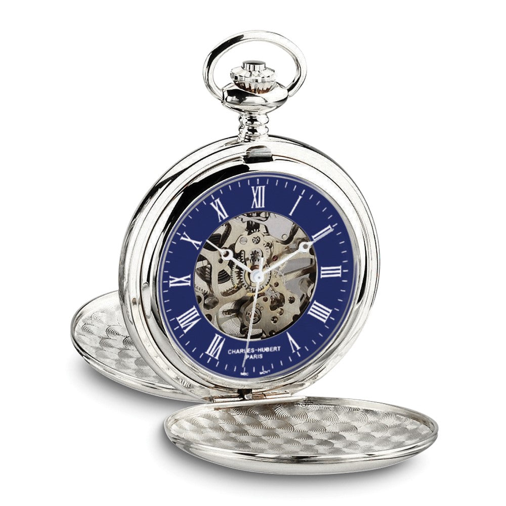 Charles Hubert Chrome-finish Double Hunter Blue Dial Pocket Watch