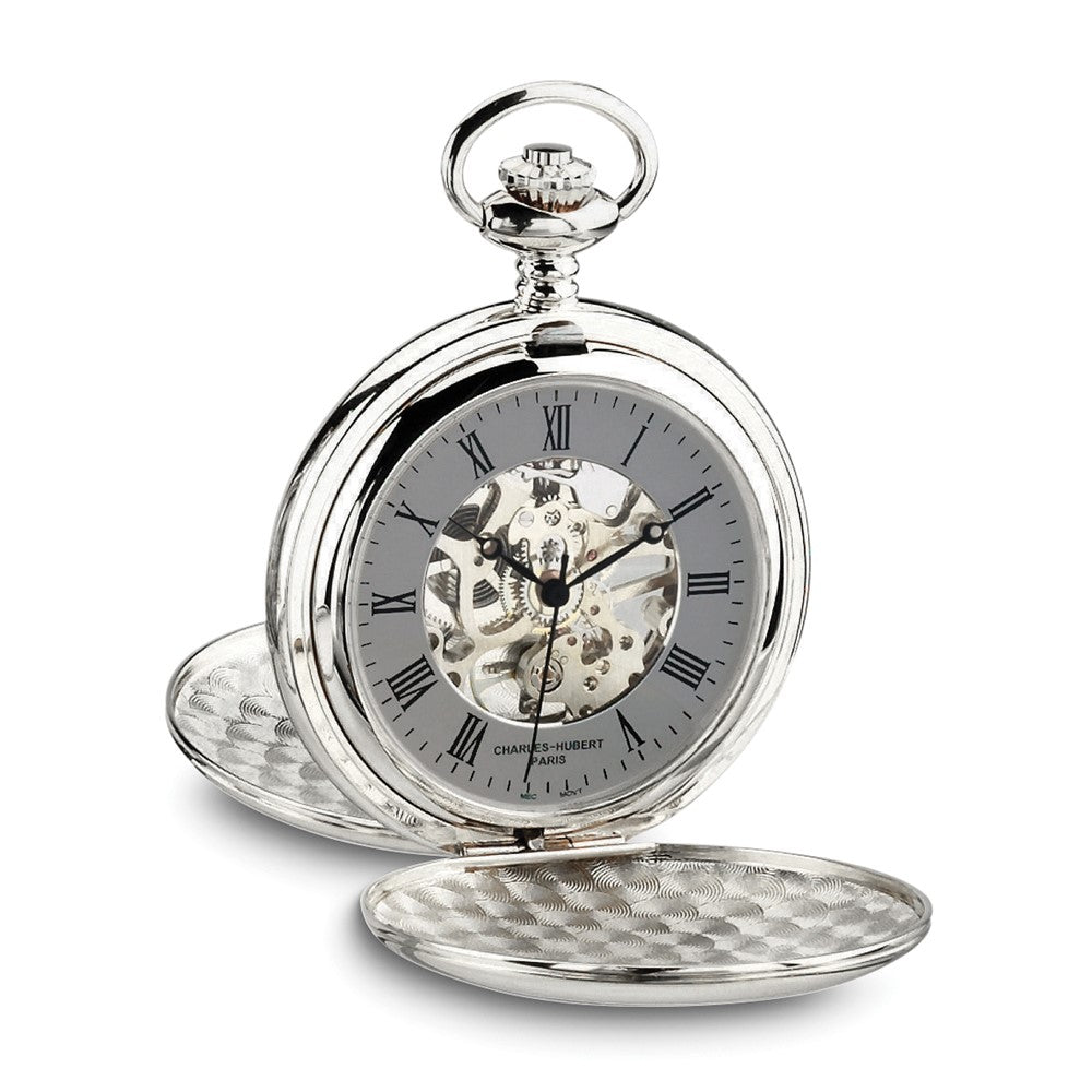 Charles Hubert Chrome-finish Double Hunter Grey Dial Pocket Watch