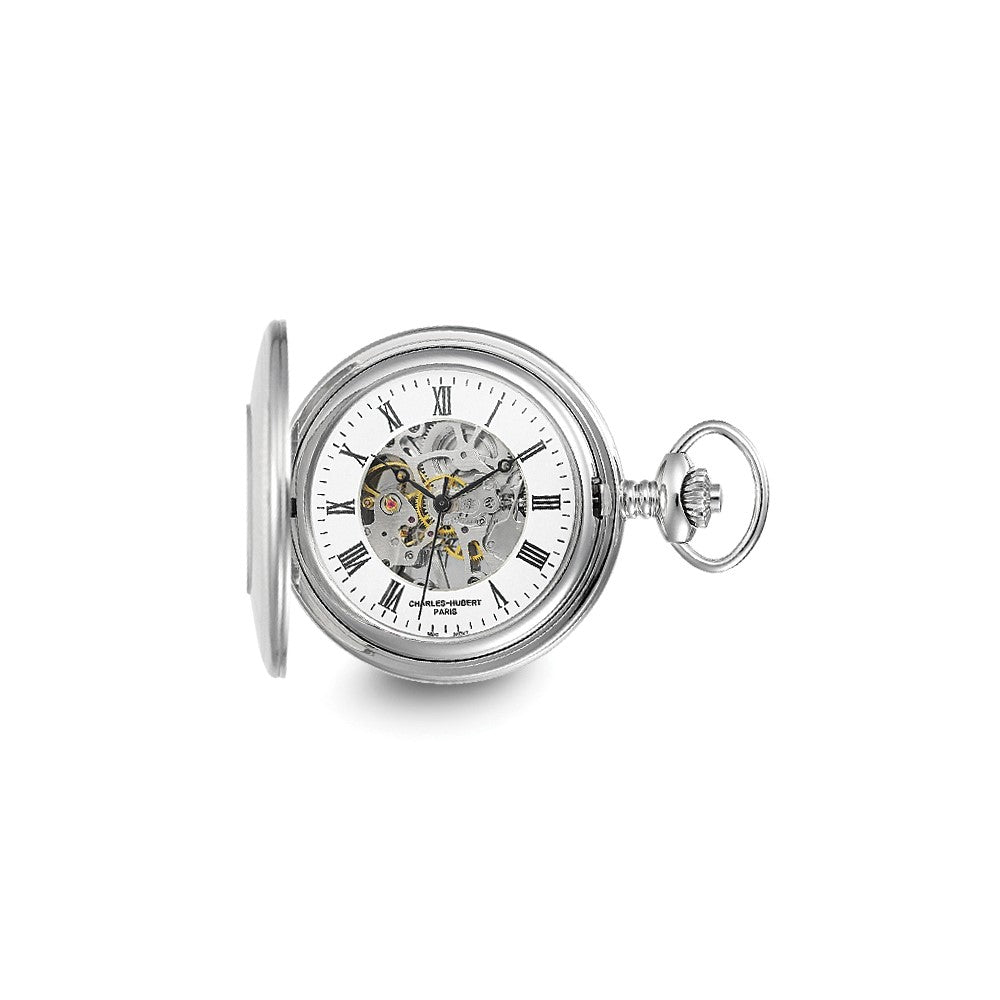 Charles Hubert Solid Stainless Steel White Dial Pocket Watch - 2