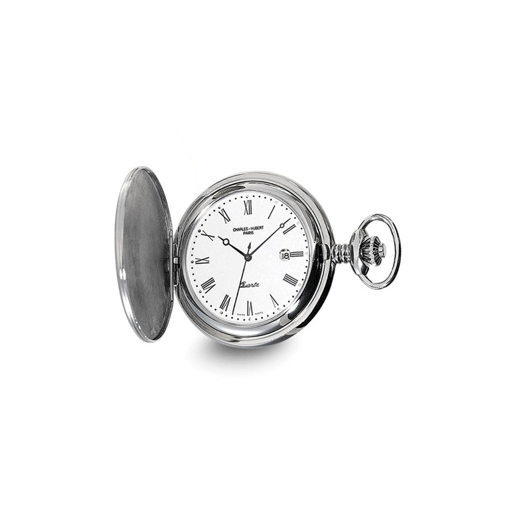Charles Hubert Stainless Steel White Dial with Date Pocket Watch