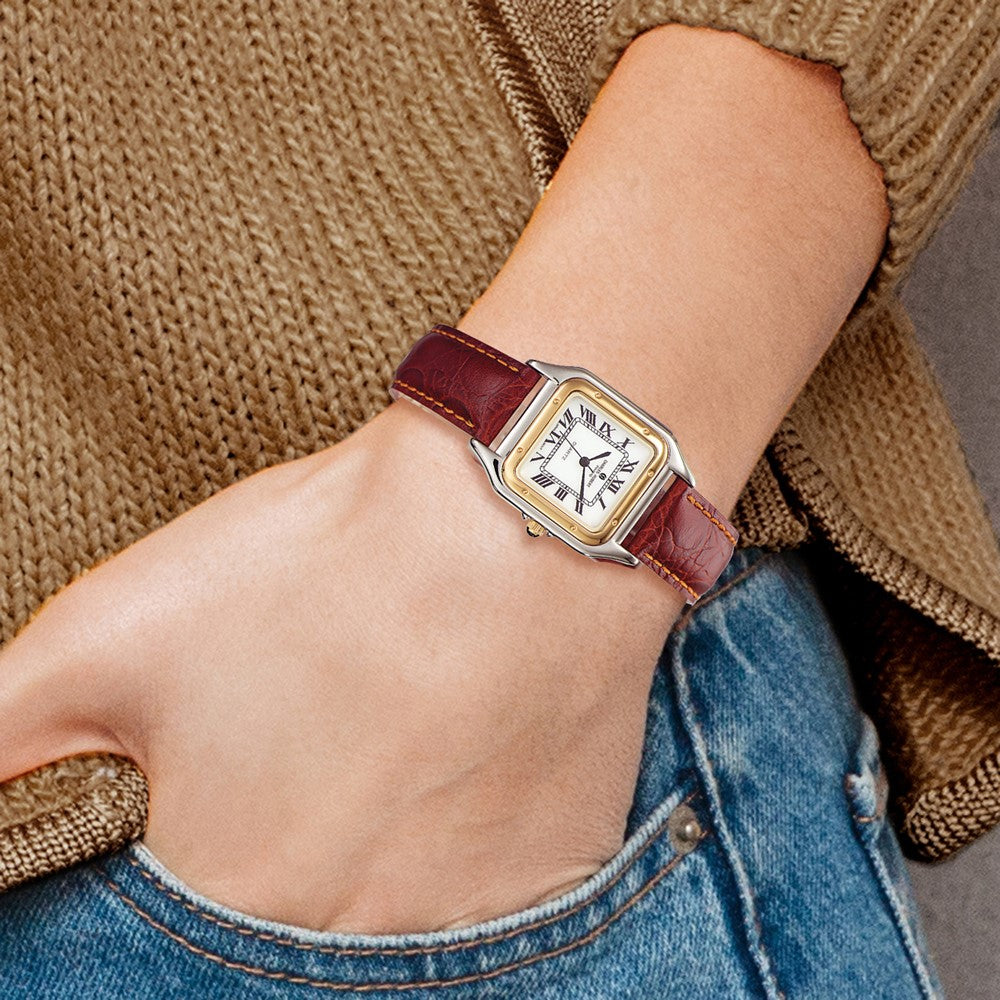 Mens Charles Hubert Leather Band White Dial Retro 32mm Watch