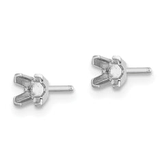 14k White Gold 3mm Princess Cut Stud Earring Mountings