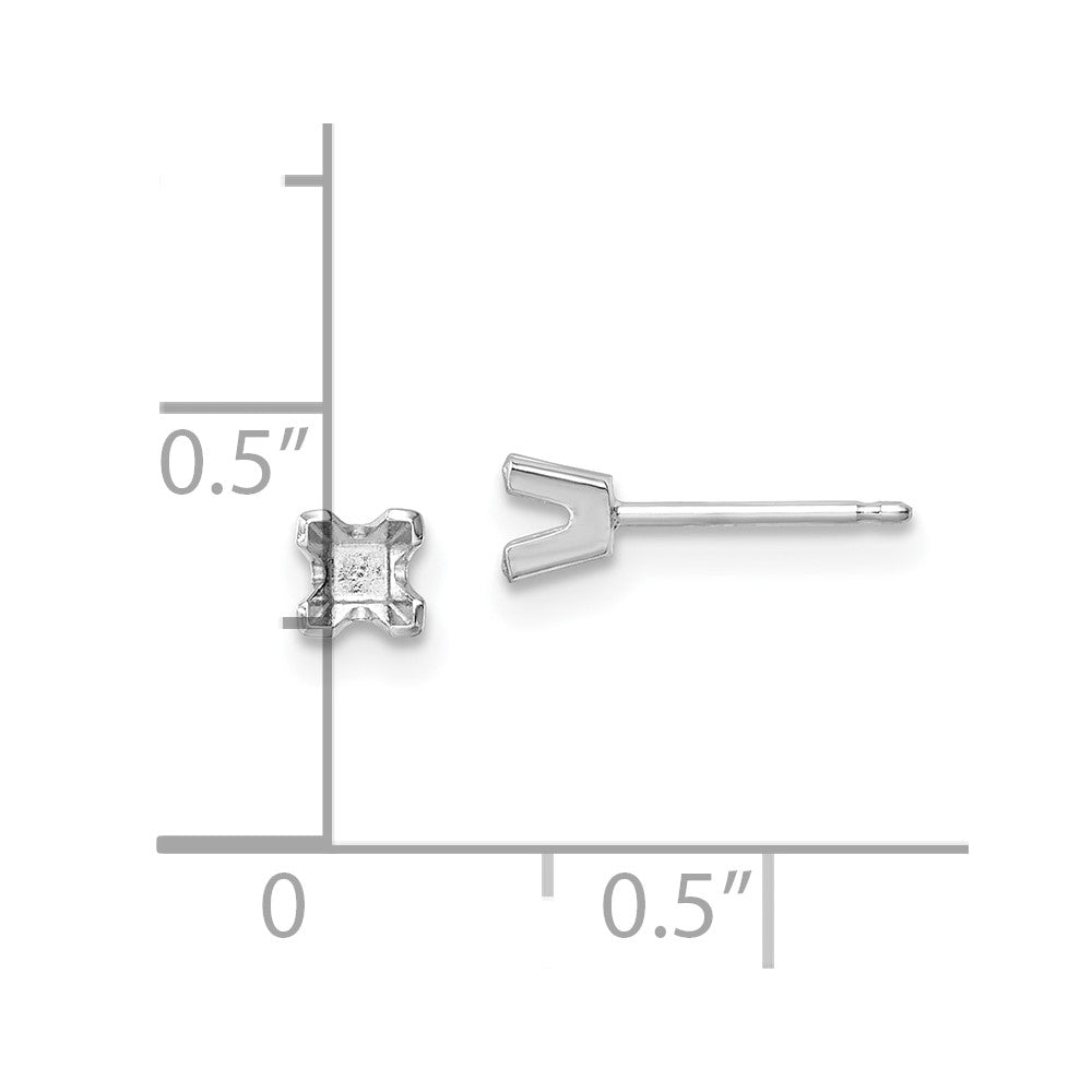14k White Gold 3mm Princess Cut Stud Earring Mountings