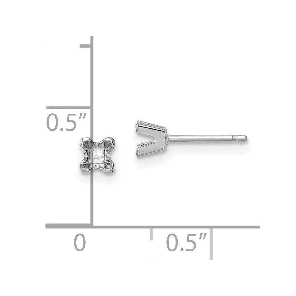 14k White Gold 3.25mm Princess Cut Stud Earring Mountings