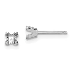 14k White Gold 3.25mm Princess Cut Stud Earring Mountings