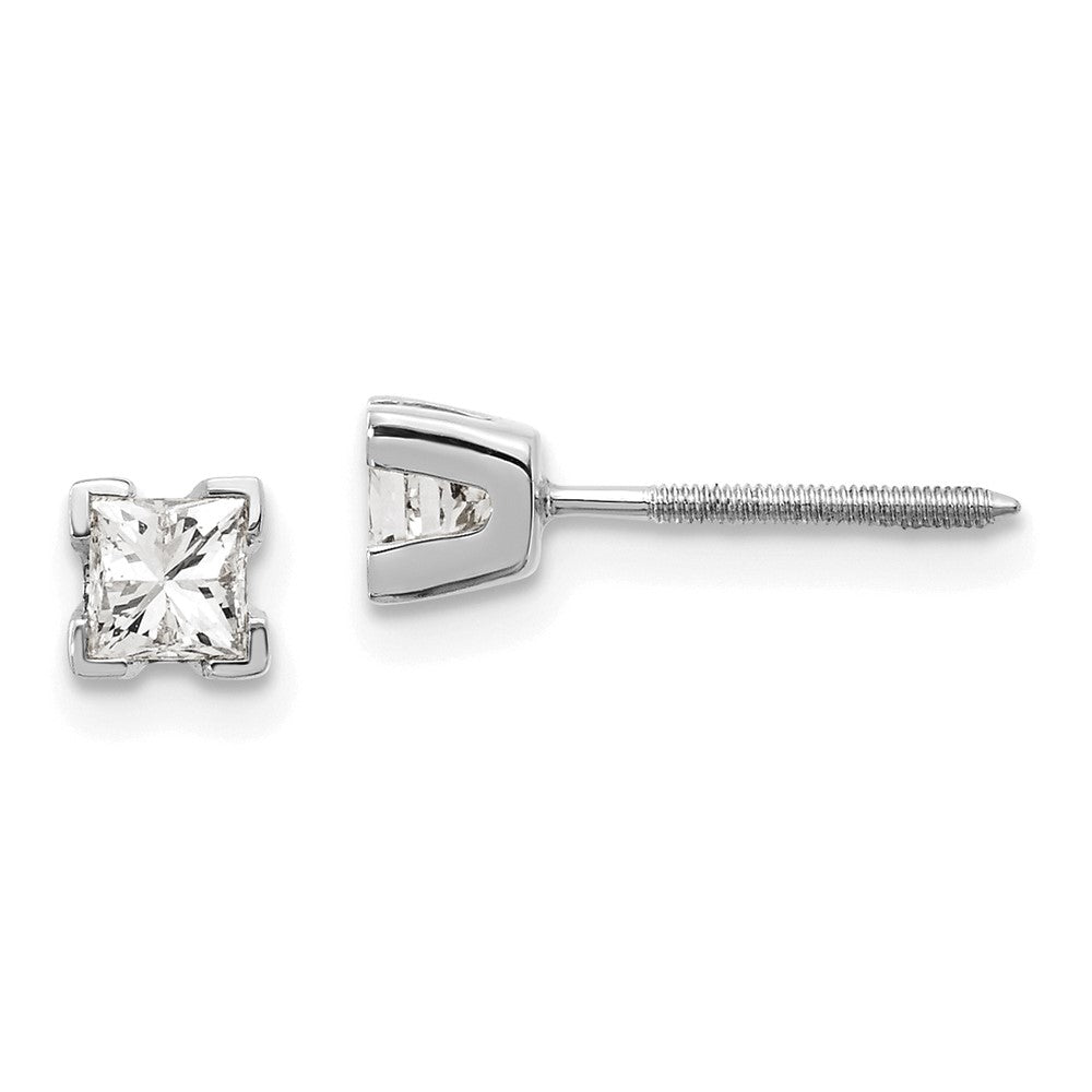 14k White Gold AAA Quality Complete Princess Cut Diamond Earring - 6