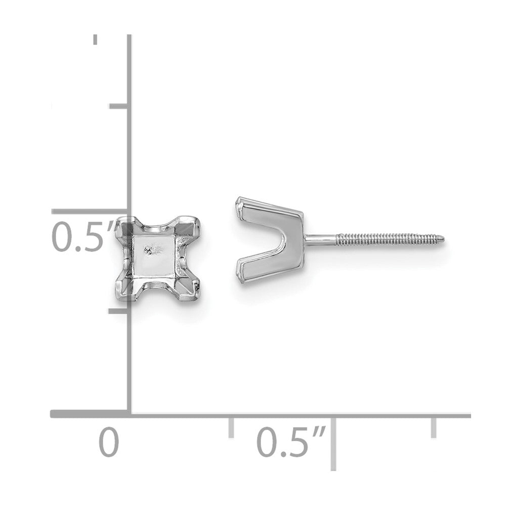 14k White Gold 4mm Princess Cut Stud Earring Mountings