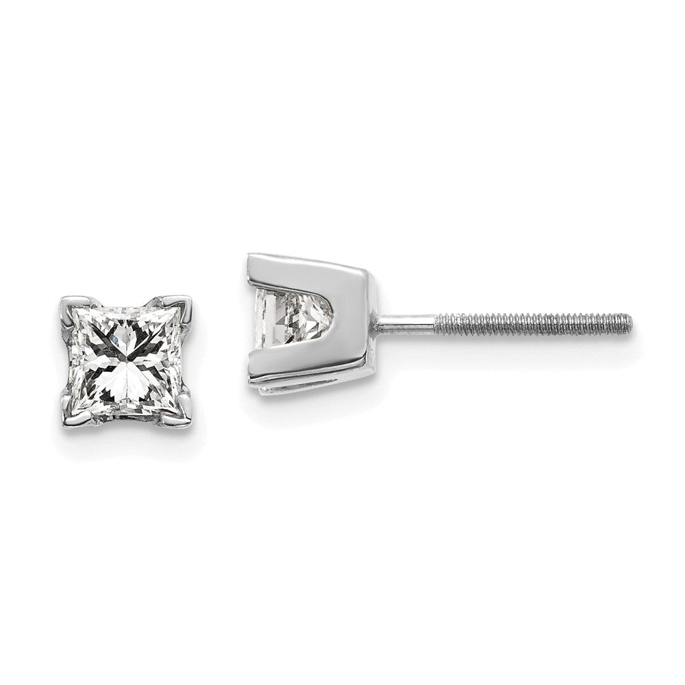 14k White Gold AA Quality Complete Princess Cut Diamond Earrings - 5