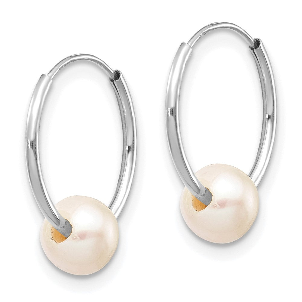 14k White Gold 5-6mm White Semi-Round Freshwater Cultured Pearl Endless Hoop Earrings