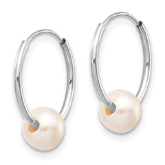 14k White Gold 5-6mm White Semi-Round Freshwater Cultured Pearl Endless Hoop Earrings