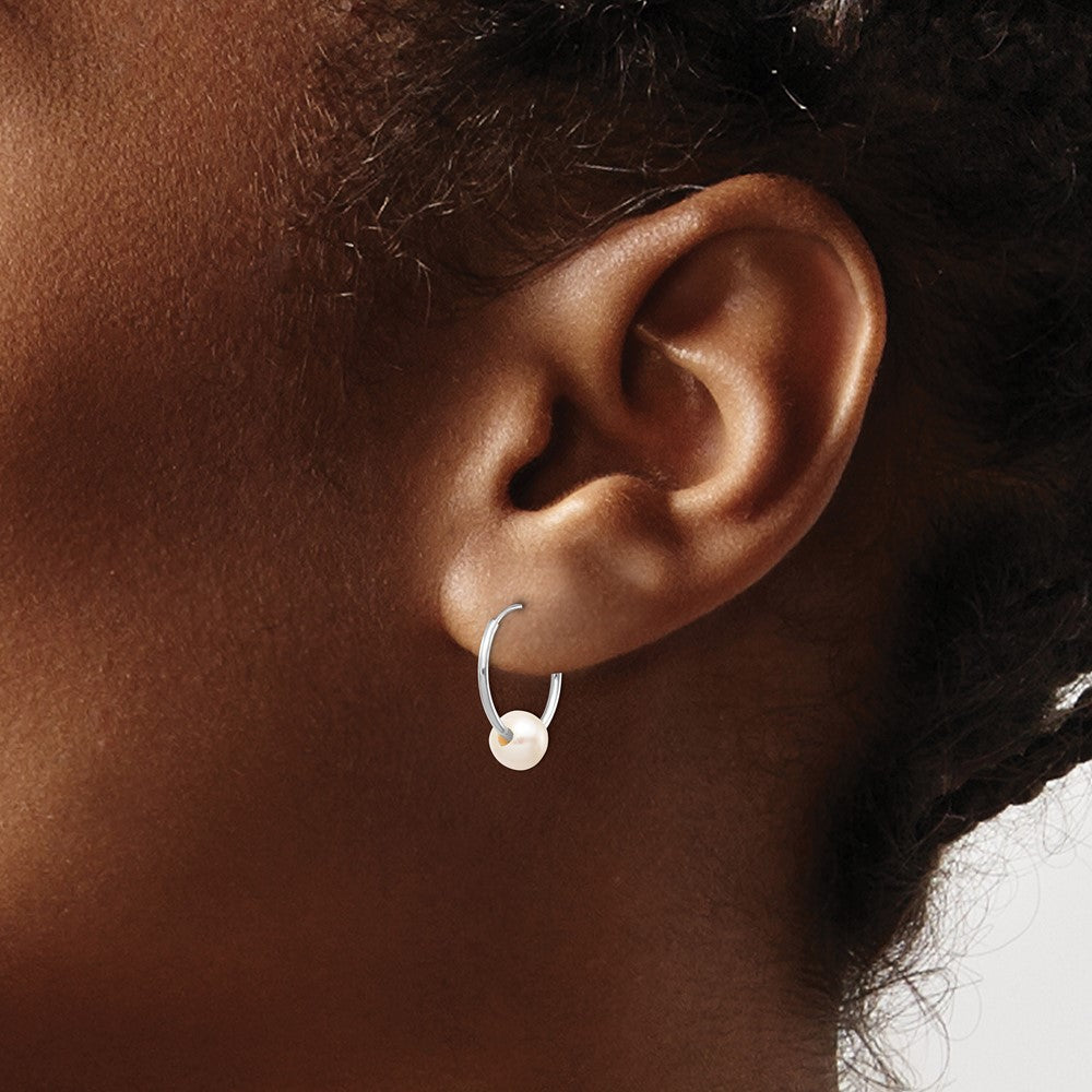 14k White Gold 5-6mm White Semi-Round Freshwater Cultured Pearl Endless Hoop Earrings