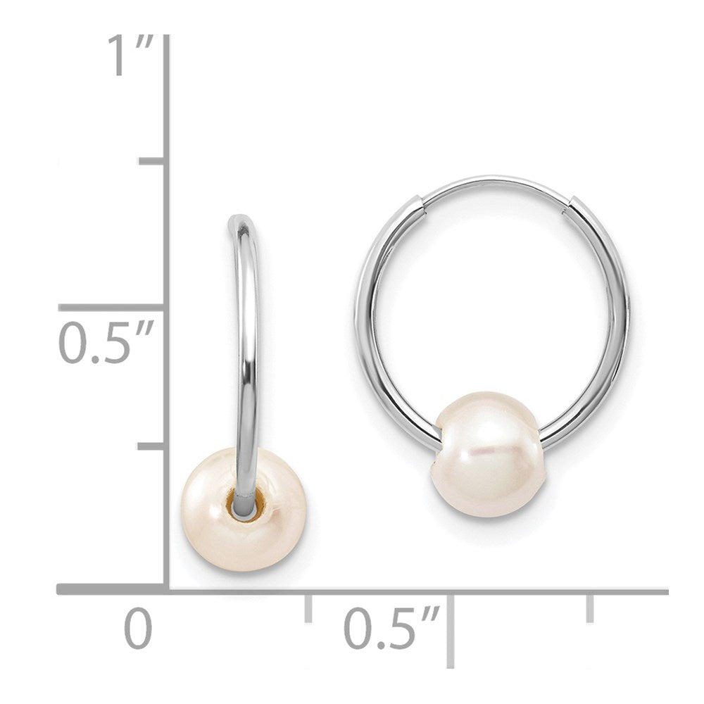 14k White Gold 5-6mm White Semi-Round Freshwater Cultured Pearl Endless Hoop Earrings
