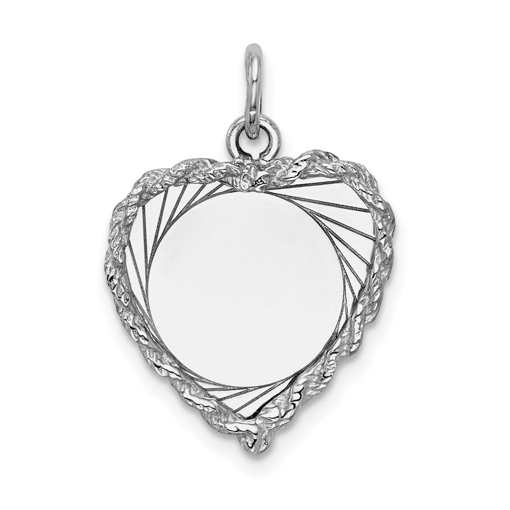 14k White Gold Etched Design .013 Gauge Engravable Heart Charm - 2