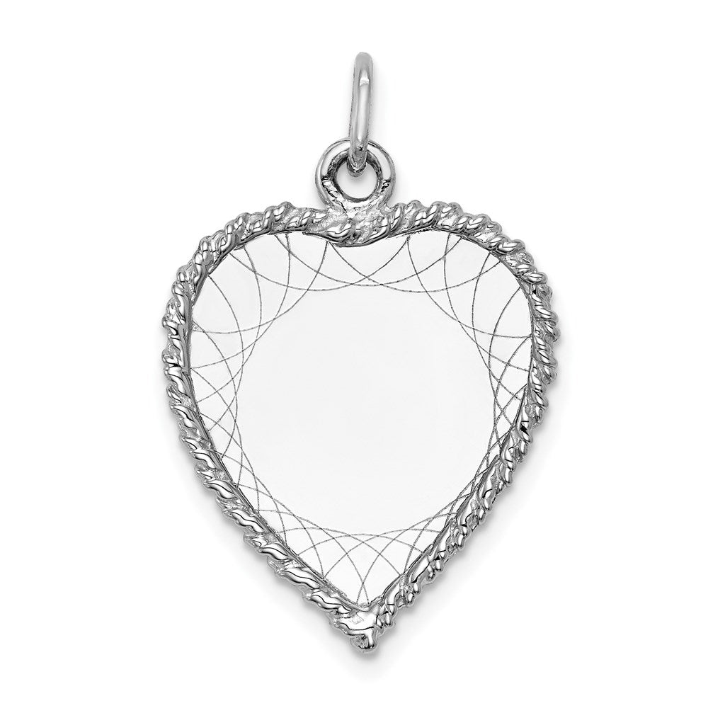 14k White Gold Etched Design .013 Gauge Engravable Heart Charm - 3
