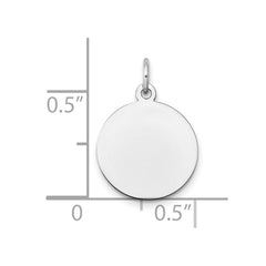 14k White Gold Plain .027 Gauge Round Engravable Disc Charm - 6