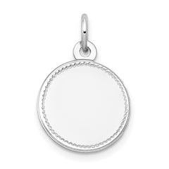 14k White Gold Plain .018 Gauge Round Engravable Disc Charm - 8