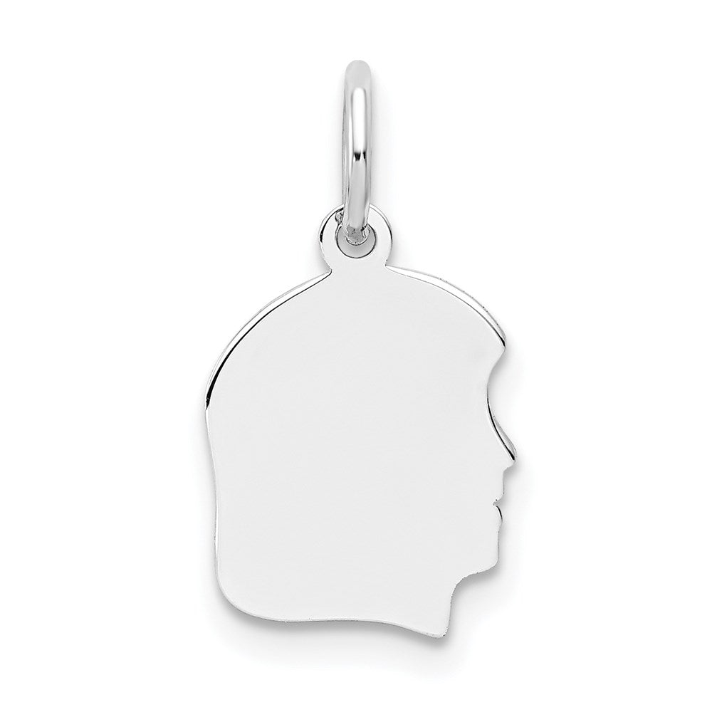 14k White Plain Small.011 Depth Facing Right Engravable Girl Charm
