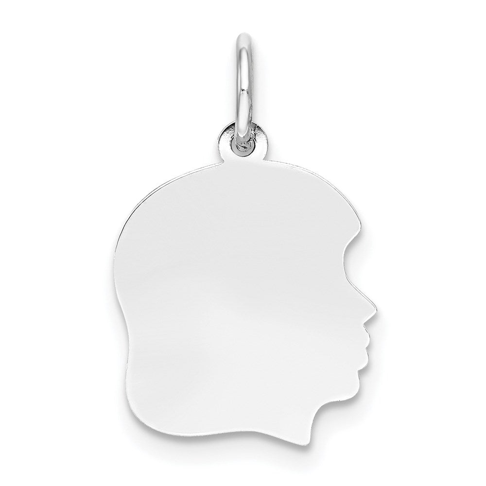 14k White Plain Medium.018 Depth Facing Right Engravable Girl Charm - 2