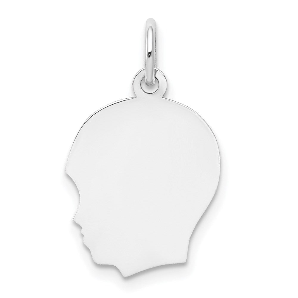 14k White Plain Medium.011 Depth Facing Left Engravable Boy Charm - 2